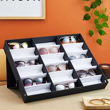 Juvale 18 Slot Sunglass Organizer, Display Case Storage for Women and Men, Eyeglasses (Black, 18.7 x...