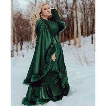 Changuan Feather Bridal Robe Silk Satin Fur Robes for Women Long Old Hollywood Nightgown Bathrobe Sl...