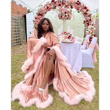 Changuan Feather Bridal Robe for Women in Silk Satin & Fur