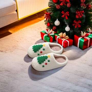 FRZTOUR Christmas Slippers Memory Foam for Women Men, Cozy Plush Warm Non-Slip Holiday Slides with S...
