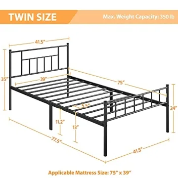 Stylish Yaheetech Twin Metal Bed Frame with Storage