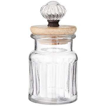 Mud Pie Knob Glass Condiment Set, canister 3 3/4" x 2 3/4" dia | caddy 3 3/4" x 10 1/4", Brown
