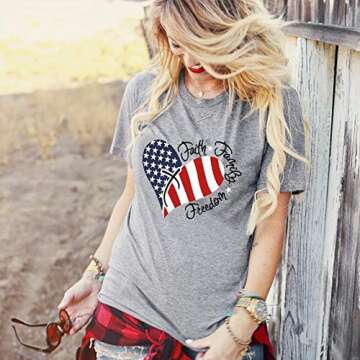 UNIQUEONE Women American Flag Print Tee Faith Family Freedom Short Sleeve Blouse T-Shirt Tops Size M...
