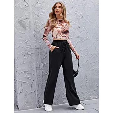 Floerns Women's Stylish High Waist Wide Leg Sweatpants