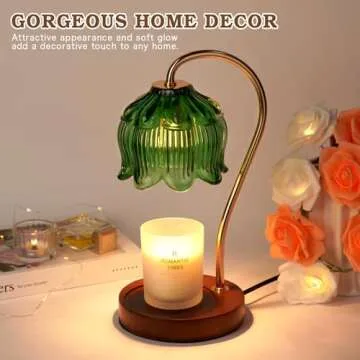 Green Candle Warmer Lamp with Timer, Dimmable Flower Candle Lamp Warmer, Birthday Gifts for Women, Mom, Female Friend, Glass Vintage Candle Lamp, Aromatic Candle Warmer Light for Vintage Room Decor