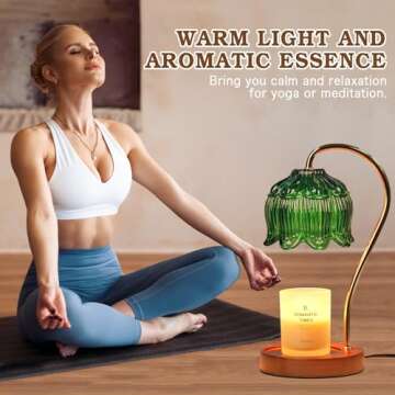 Green Candle Warmer Lamp with Timer, Dimmable Flower Candle Lamp Warmer, Birthday Gifts for Women, Mom, Female Friend, Glass Vintage Candle Lamp, Aromatic Candle Warmer Light for Vintage Room Decor