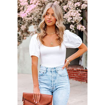 oton Backless Puff Sleeve Bodysuit for Women - Summer Style