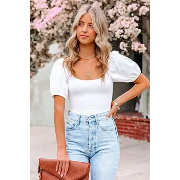 oton Backless Puff Sleeve Bodysuit for Women - Summer Style
