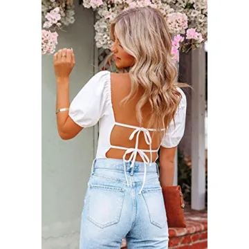 oton Backless Puff Sleeve Bodysuit for Women - Summer Style