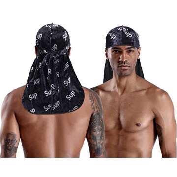 Durag,Velvet Durags for Men 360 Wave Pack of 3,Velvet Durag V1