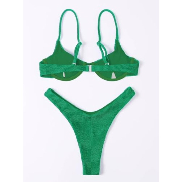 QWINEER Women's Underwire High Cut Bikini Green Swimwear
