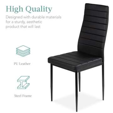 Best Choice Products 5-Piece Glass Dining Set, Modern Kitchen Table Furniture for Dining Room, Dinette, Compact Space-Saving w/Glass Tabletop, 4 Upholstered PU Chairs, Metal Steel Frame - Black