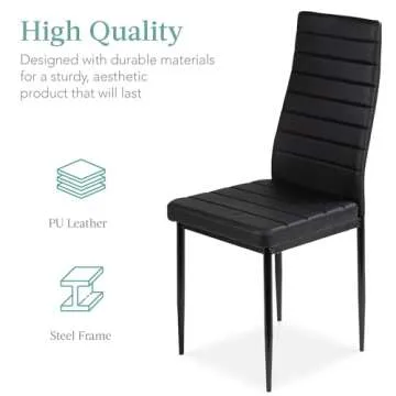 Best Choice Products 5-Piece Glass Dining Set, Modern Kitchen Table Furniture for Dining Room, Dinette, Compact Space-Saving w/Glass Tabletop, 4 Upholstered PU Chairs, Metal Steel Frame - Black