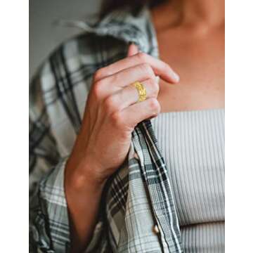 COLOYAN 15Pcs Gold Dome Chunky Rings for Women 18K Gold Plated Croissant Braided Twisted Round Signet Rings Adjustable Open Band Ring Minimalist Statement Ring Jewelry