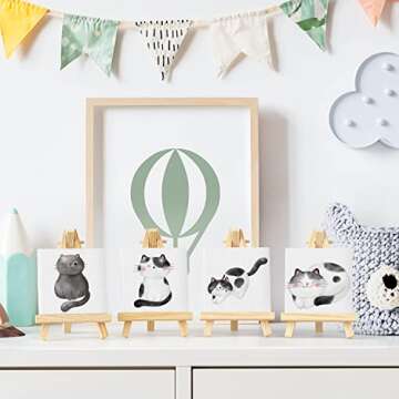 ARTEZA Small Canvases with Easels, 4 x 4 Inches, Pack of 14, Blank White Stretched Canvas for Acrylic, Oil and Gouache Painting