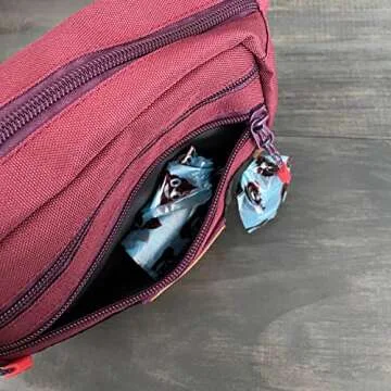 Wilderdog Utility Fanny Pack stores Treats, Balls, Keys in 3 Pockets with adjustable strap and Poop Bag dispenser (Huckleberry)
