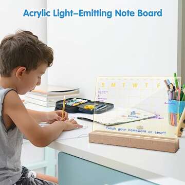 Acrylic Calendar for Desk, Clear Dry Erase Board Calendar with LED Light 13 x 9 for Bedroom/Office,W...