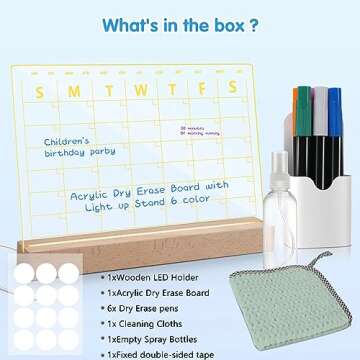 Acrylic Calendar for Desk, Clear Dry Erase Board Calendar with LED Light 13 x 9 for Bedroom/Office,Writing List Clear Weekly/Monthly,incudes 6 Dry Erase Markers (Acrylic Calendar Board)