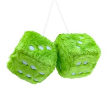 Pair 3” White Fuzzy Plush Dice Shape Decor for Car Rearview Mirror, Retro Square Decoration Dice for Car Hanging Accessories (Green)