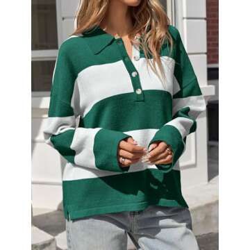 Chic Saodimallsu Womens Striped Collared Sweater