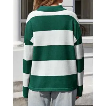 Chic Saodimallsu Womens Striped Collared Sweater