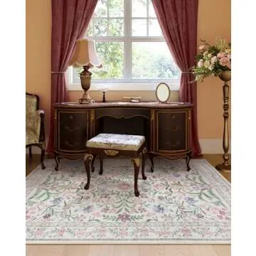 Lahome Boho Purple Floral 5x7 Area Rugs, Machine Washable Area Rugs for Living Room Bedroom, Soft No...