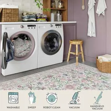 Lahome Boho Purple Floral 5x7 Area Rugs, Machine Washable Area Rugs for Living Room Bedroom, Soft Non-Slip Nursery Carpet for Kids Room Girls Playroom, Pale Lilac/Pink