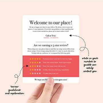 Guest Review Rating Magnet, 5" x 6" Magnetic Welcome Sign, Feedback Supplies for Vacation Homes, Guest Rooms, Airbnb, VRBO, Short-Term Rentals, Executive Suites, Hotels (Coral)