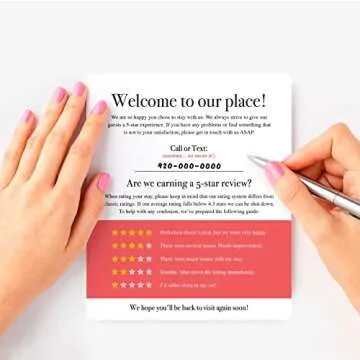 Guest Review Rating Magnet, 5" x 6" Magnetic Welcome Sign, Feedback Supplies for Vacation Homes, Guest Rooms, Airbnb, VRBO, Short-Term Rentals, Executive Suites, Hotels (Coral)