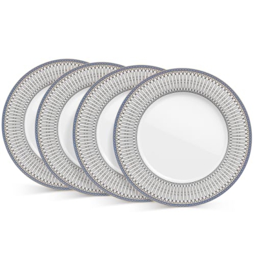 FASTELLONG Blue China Dinner Plates Set of 4, 10.75 inch China Plates Ceramic, Porcelain Microwave S...