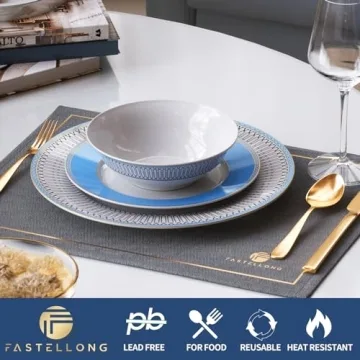 FASTELLONG Blue China Dinner Plates Set of 4 for Stylish Dining