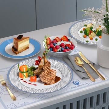 FASTELLONG Blue China Dinner Plates Set of 4 for Stylish Dining