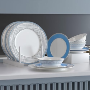 FASTELLONG Blue China Dinner Plates Set of 4 for Stylish Dining