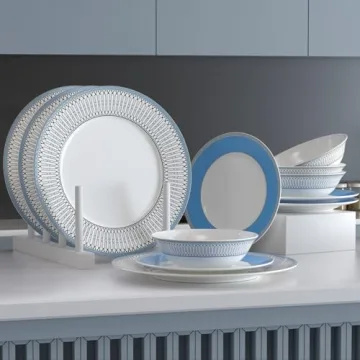 FASTELLONG Blue China Dinner Plates Set of 4 for Stylish Dining