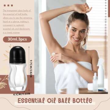 Tioncy 3 Pcs 30ml Empty Glass Roller Bottles Deodorant Roll on Bottles Containers with Plastic Rolle...