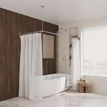 Naiture Stainless Steel 60'' x 30'' Corner Shower Curtain Rod with Ceiling Support, Brushed Nickel Finish