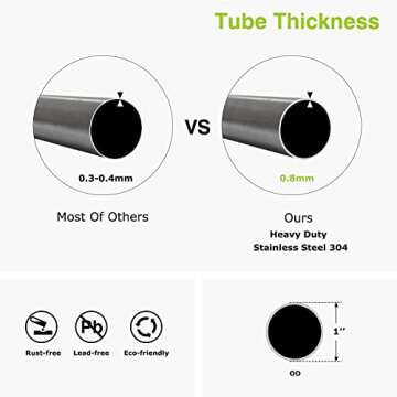 Naiture Stainless Steel 60'' x 30'' Corner Shower Curtain Rod with Ceiling Support, Brushed Nickel Finish