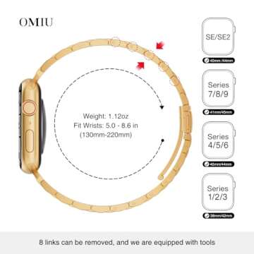 OMIU Thin Band Compatible with Apple Watch 40mm 38mm 41mm 42mm 44mm 45mm 49mm, Premium Stainless Steel Metal Replacement Adjustable Wristband Strap for iWatch Ultra SE Series 9/8/7/6/5/4/3/2/1 Women