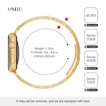 OMIU Thin Band Compatible with Apple Watch 40mm 38mm 41mm 42mm 44mm 45mm 49mm, Premium Stainless Steel Metal Replacement Adjustable Wristband Strap for iWatch Ultra SE Series 9/8/7/6/5/4/3/2/1 Women