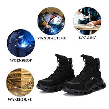 XUNRUO Work Safety Boots for Men and Women Steel Toe Lightweight Breathable Pull on Construction Boots 121 Black 47