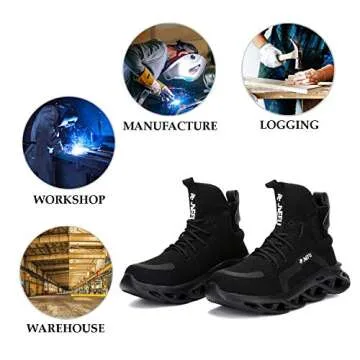 XUNRUO Work Safety Boots for Men and Women Steel Toe Lightweight Breathable Pull on Construction Boots 121 Black 47