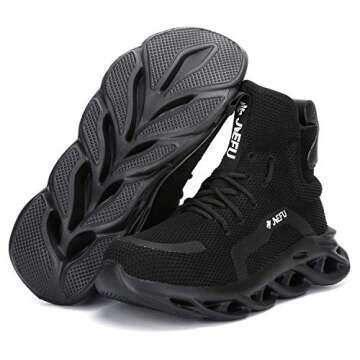 XUNRUO Work Safety Boots for Men and Women Steel Toe Lightweight Breathable Pull on Construction Boots 121 Black 47