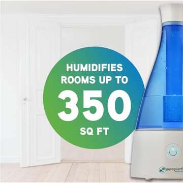 PureGuardian Ultrasonic Cool Mist Humidifier, 30 Hrs. Run Time, 0.5 Gal. Tank Capacity, 350 Sq. Ft. ...