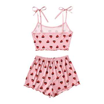 SweatyRocks Women's Summer Strawberry Print Cami Top and Shorts Sleepwear Pajamas Set Strawberry Pin...