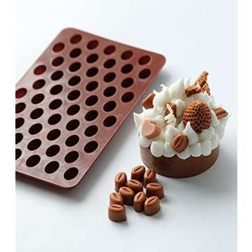 QTMY 4 Pack 55 Mini Coffee Beans Mold Silicone for Chocolate Candy Ice Cube Jelly Pill Making Dog Treat Bakeware Baking Cake Decoration Food-Grade Silicone