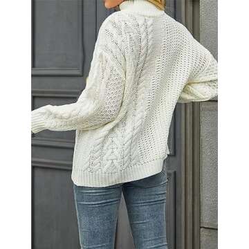 ECOWISH Women's Turtleneck Oversized Sweater in White