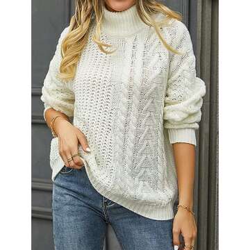 ECOWISH Women's Turtleneck Oversized Sweater in White