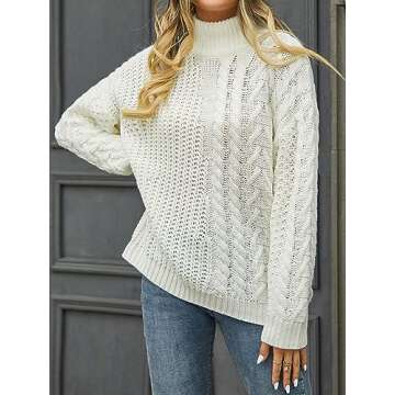 ECOWISH Women's Turtleneck Oversized Sweater in White