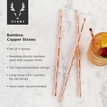 Viski Copper-Plated 9.5'' Reusable Cocktail Straws Set