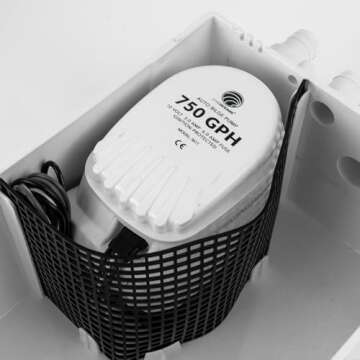 Five Oceans 750 GPH Boat Shower Sump Pump Drain System Kit, 12-Volts, Multiple Inlet Ports, Clear Cover, Check-Valve on Outlet - FO3611